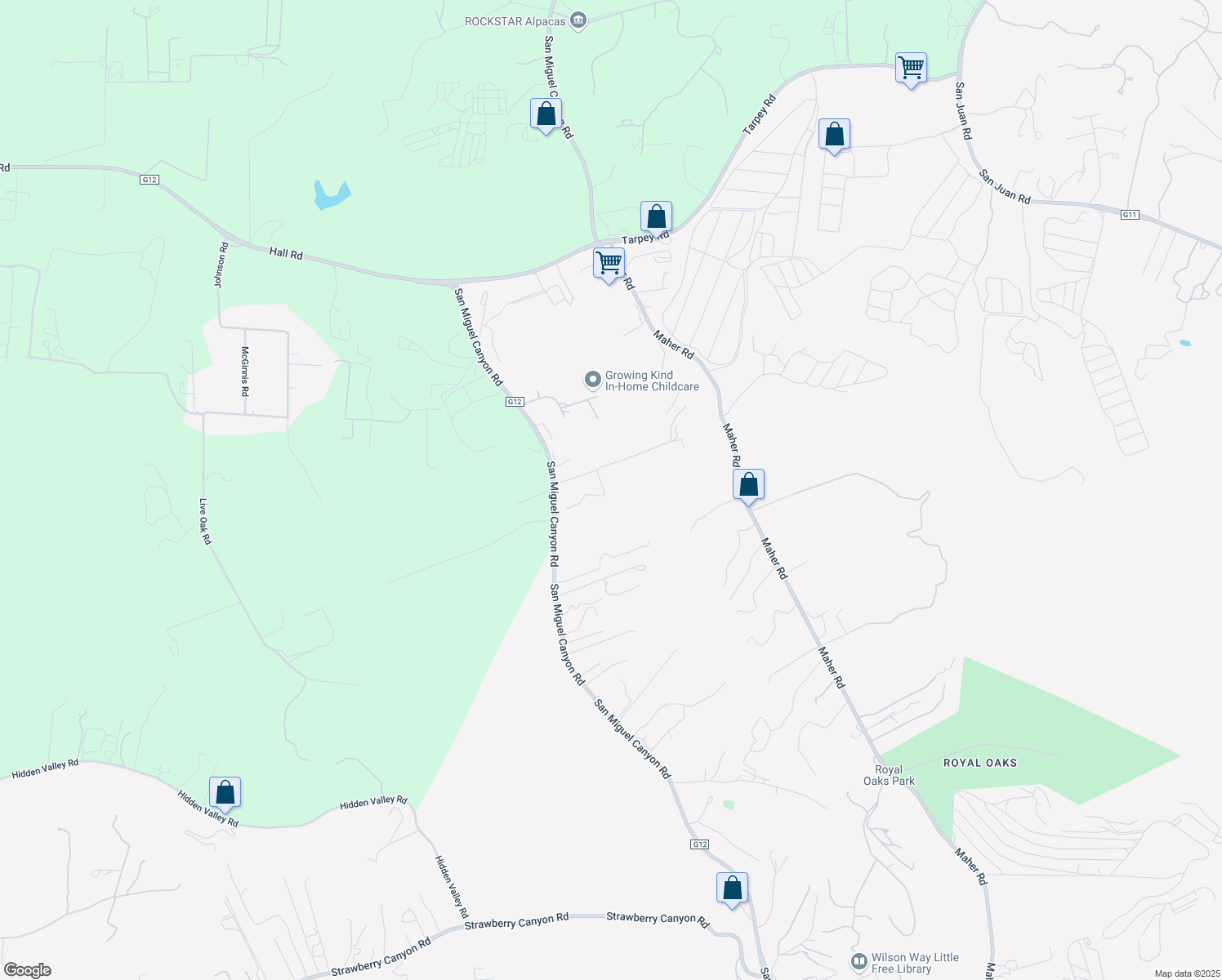map of restaurants, bars, coffee shops, grocery stores, and more near 16490 Charles Schell Lane in Prunedale
