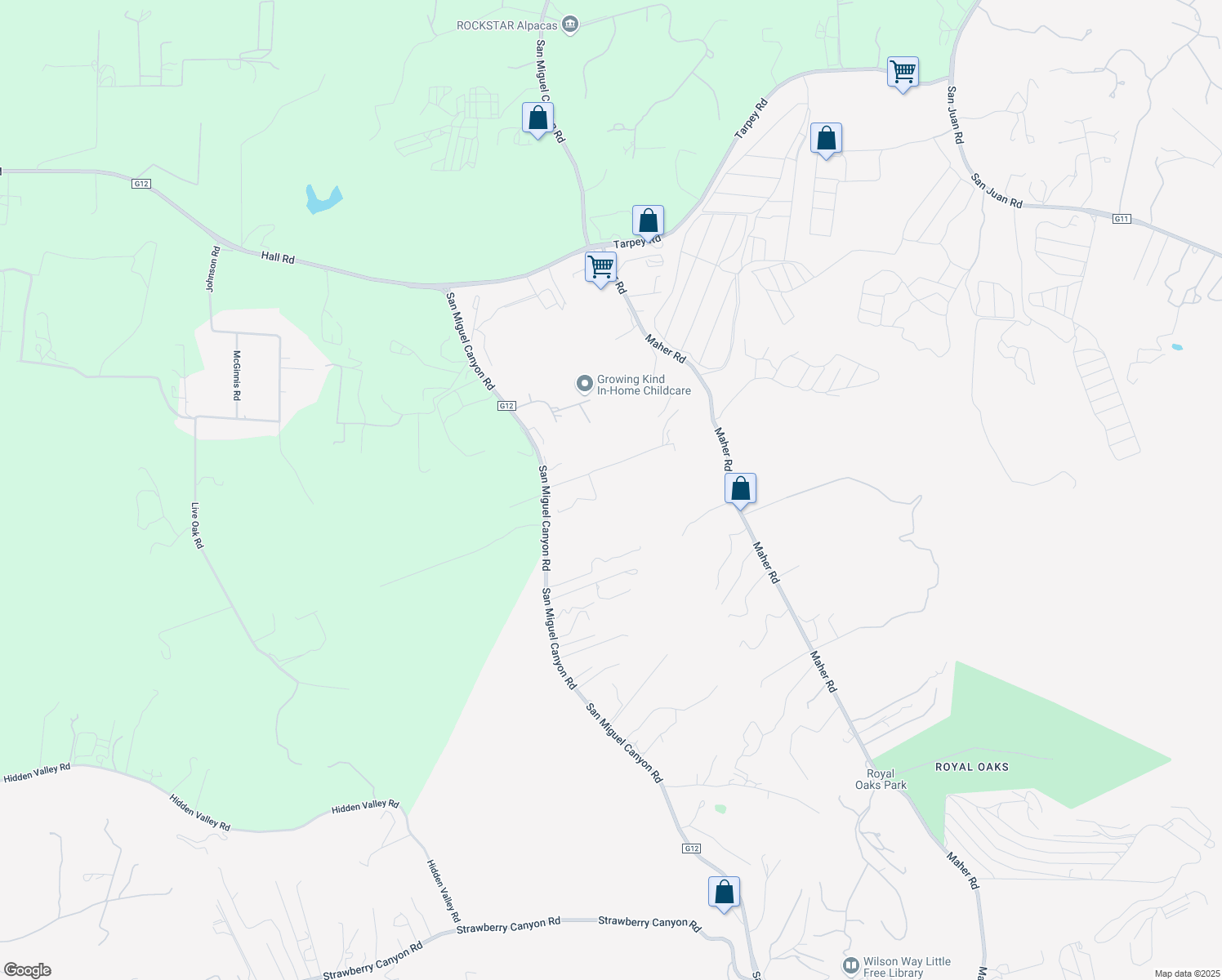 map of restaurants, bars, coffee shops, grocery stores, and more near 16490 Charles Schell Lane in Prunedale