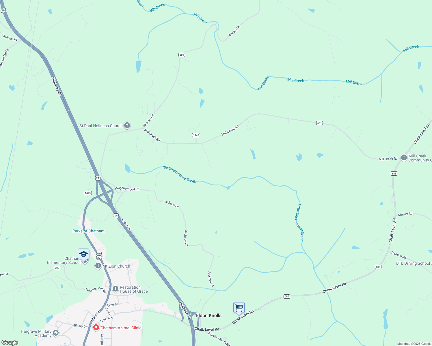 map of restaurants, bars, coffee shops, grocery stores, and more near 120 Robin Court in Chatham