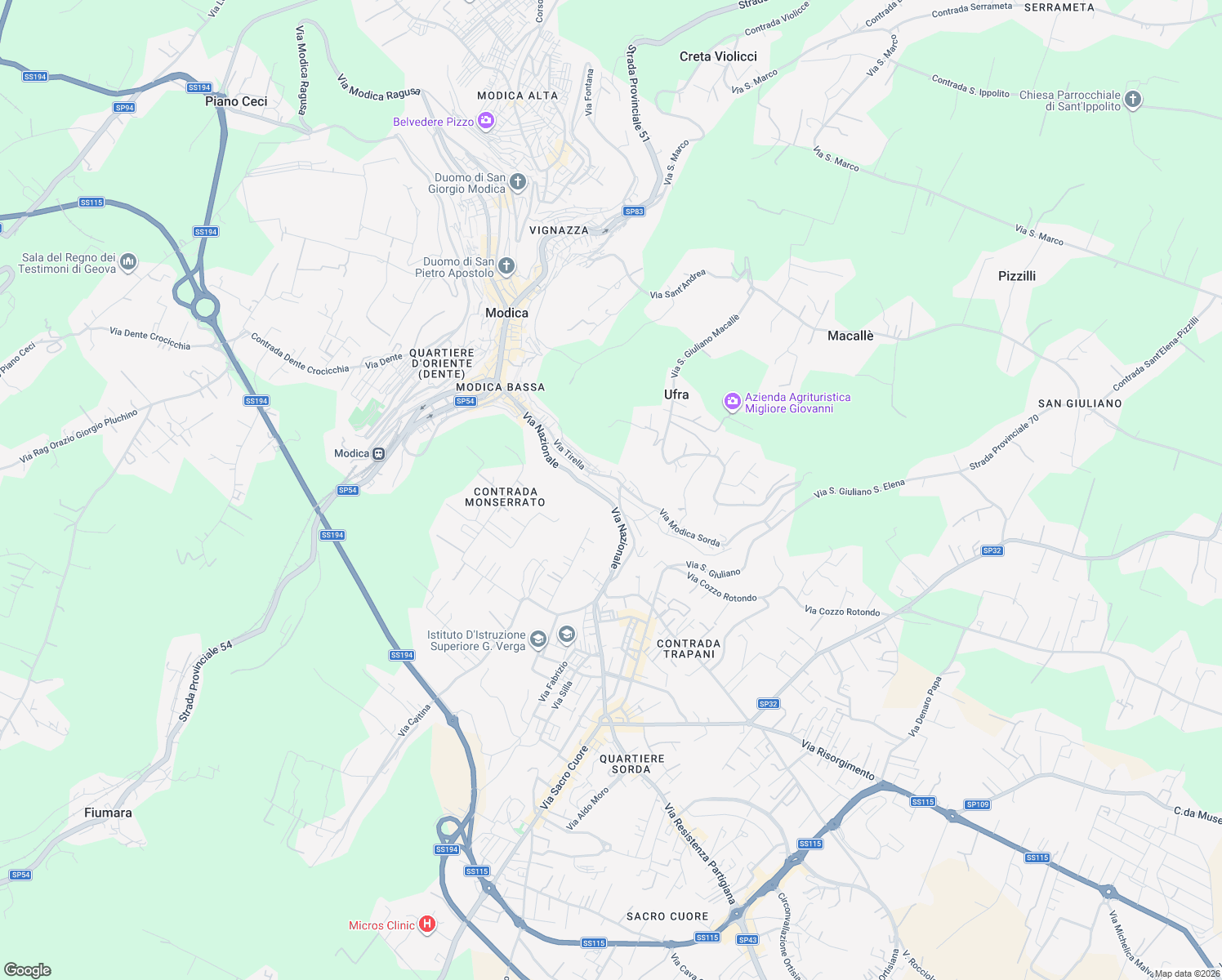 map of restaurants, bars, coffee shops, grocery stores, and more near 4011 Via Tirella in Modica