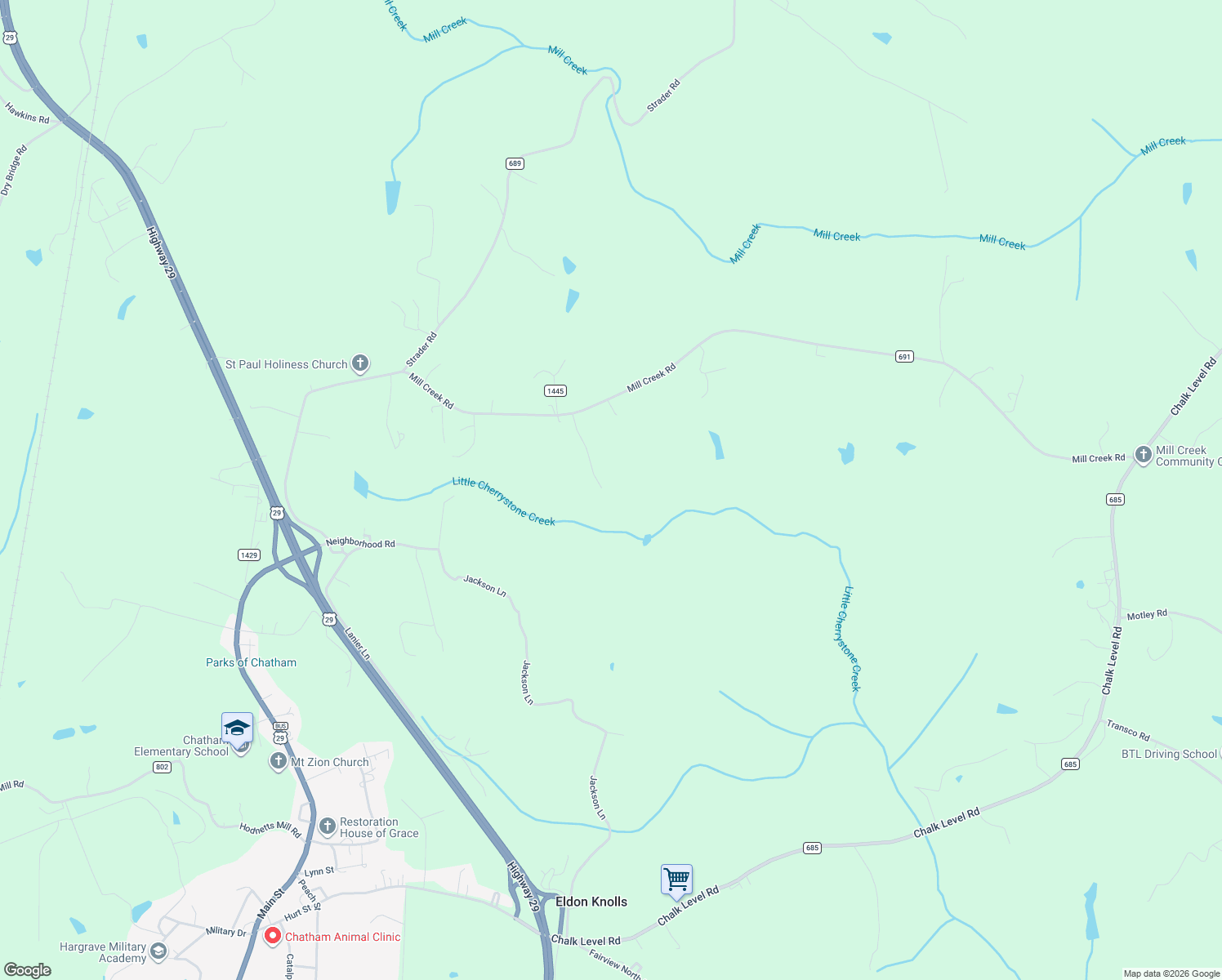 map of restaurants, bars, coffee shops, grocery stores, and more near 120 Robin Court in Chatham