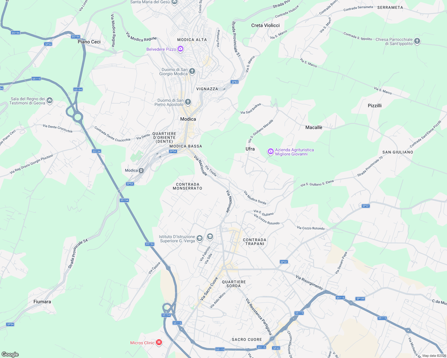 map of restaurants, bars, coffee shops, grocery stores, and more near 4011 Via Tirella in Modica