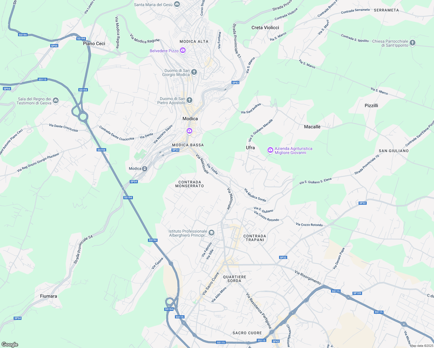 map of restaurants, bars, coffee shops, grocery stores, and more near 3771 Via Tirella in Libero consorzio comunale di Ragusa