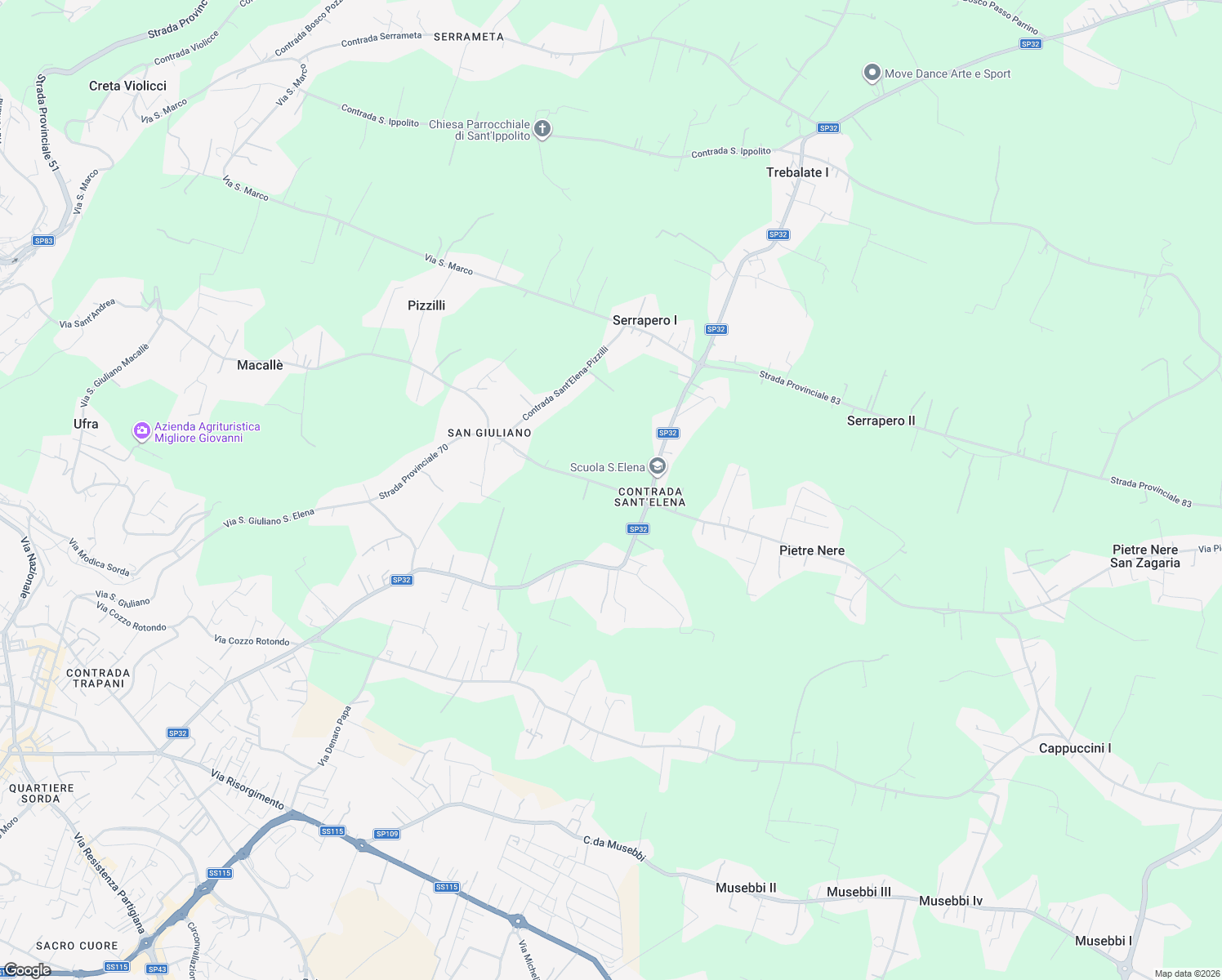 map of restaurants, bars, coffee shops, grocery stores, and more near 22 Via San Giuliano San Elena in Libero consorzio comunale di Ragusa