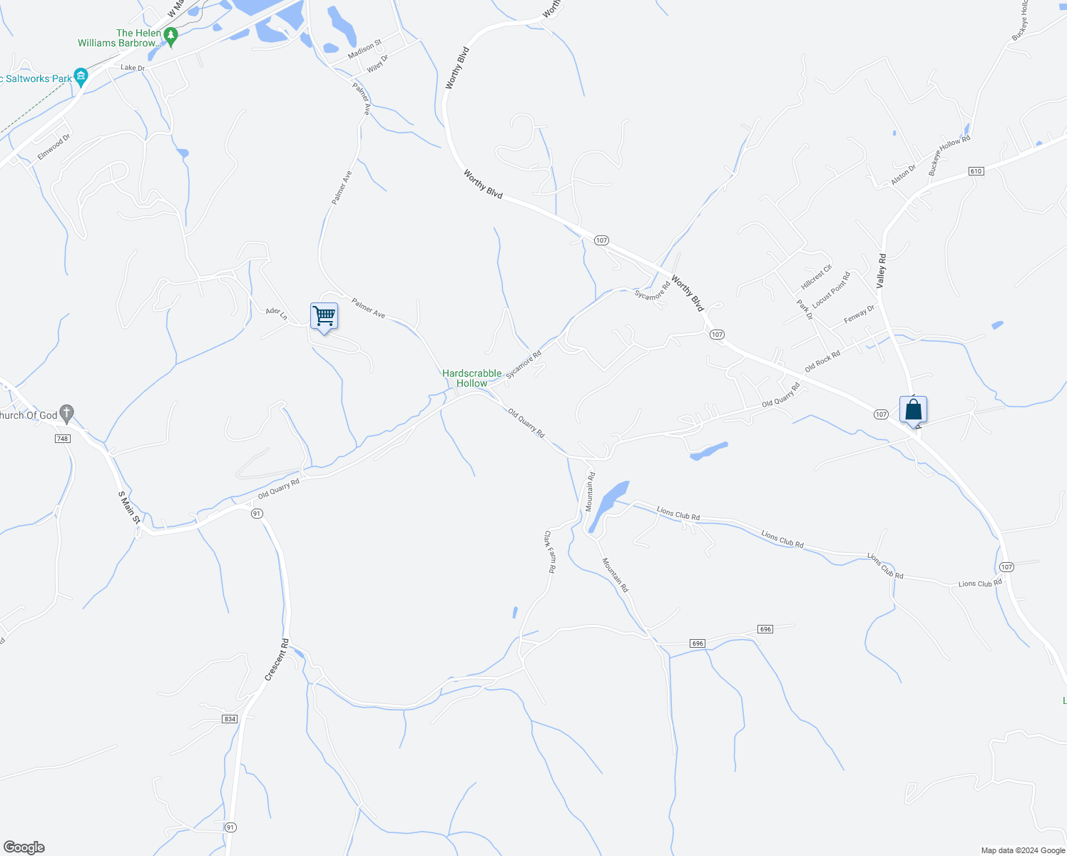 map of restaurants, bars, coffee shops, grocery stores, and more near Old Quarry Road in Saltville