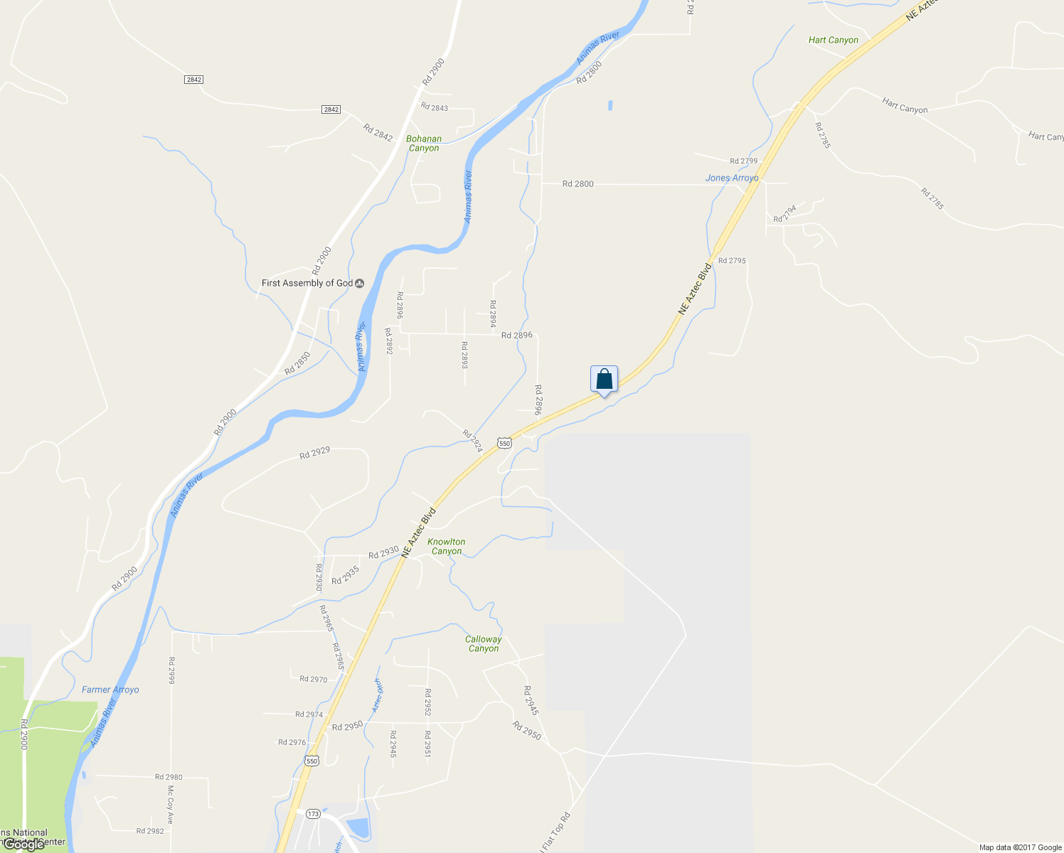 map of restaurants, bars, coffee shops, grocery stores, and more near 16252 U.S. 550 in Aztec