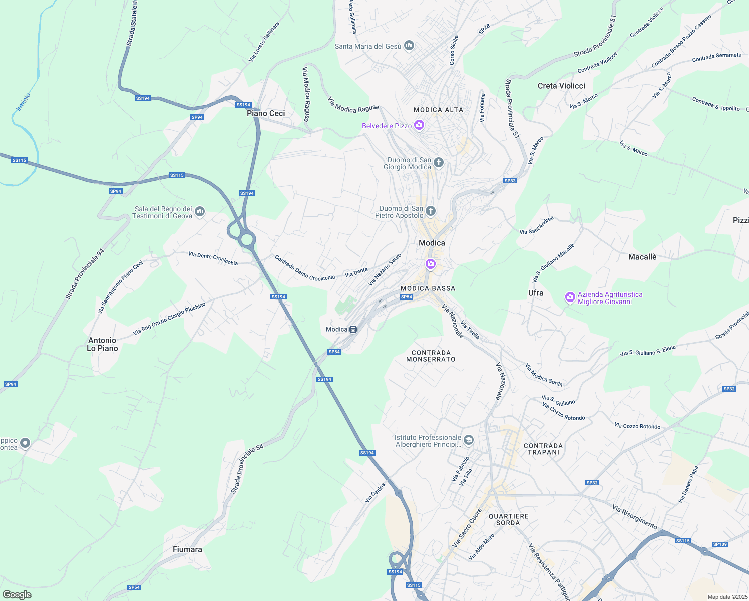 map of restaurants, bars, coffee shops, grocery stores, and more near 43 Via Giovanni Muriana in Modica
