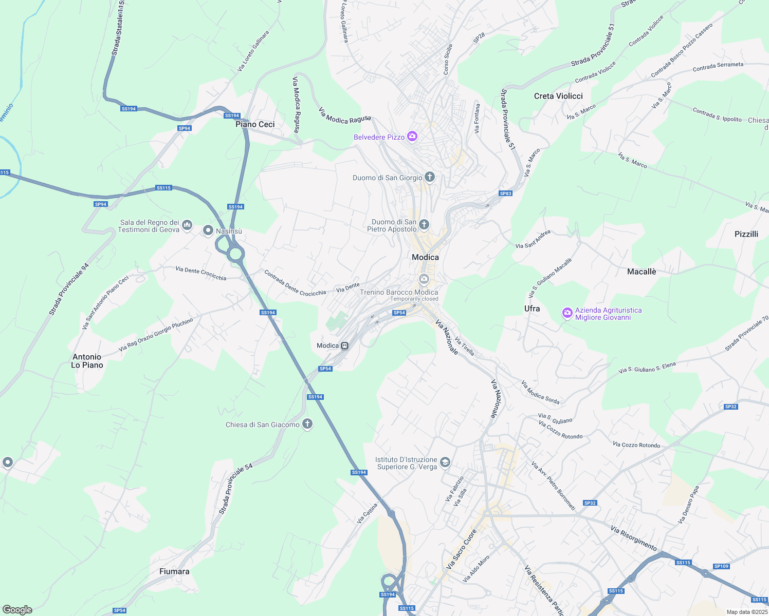 map of restaurants, bars, coffee shops, grocery stores, and more near 94 Via Vittorio Veneto in Modica