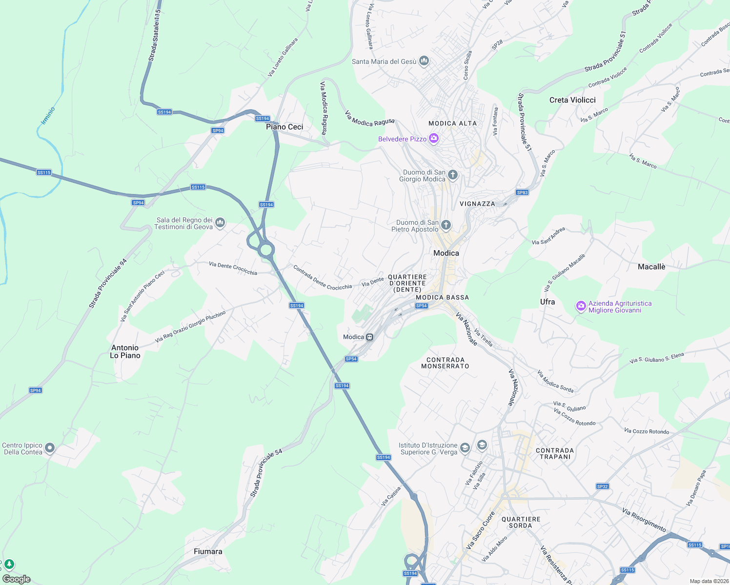 map of restaurants, bars, coffee shops, grocery stores, and more near 11 Via Rosario Cascino in Modica