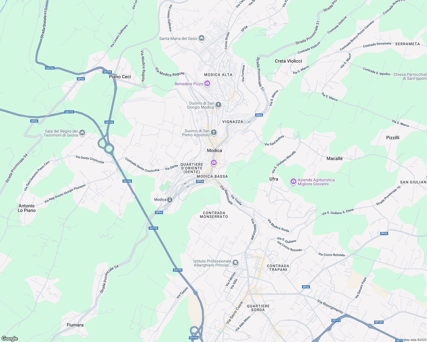map of restaurants, bars, coffee shops, grocery stores, and more near 31 Via Tirella in Modica