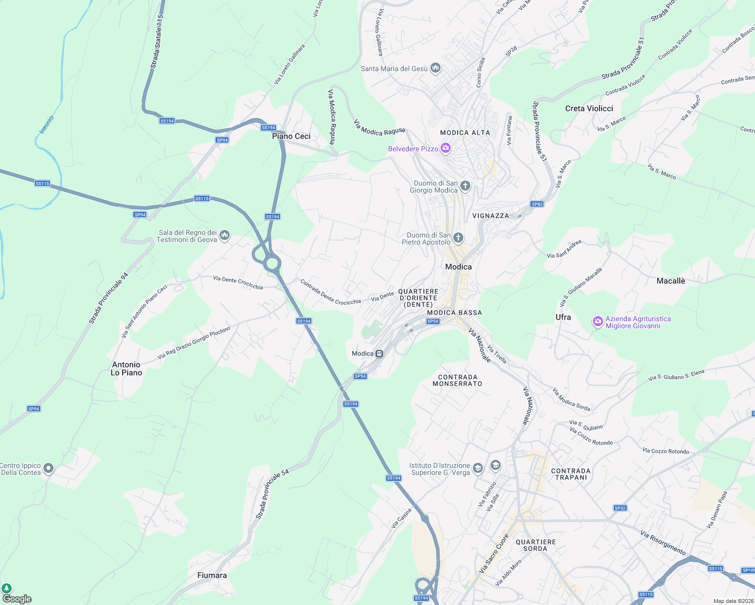 map of restaurants, bars, coffee shops, grocery stores, and more near 11 Via Rosario Cascino in Modica