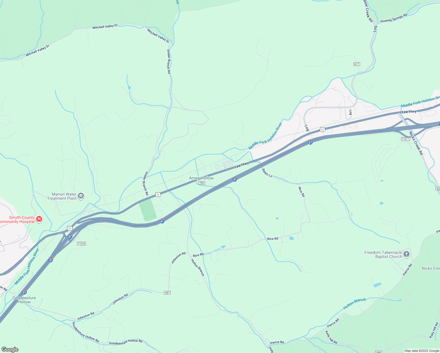 map of restaurants, bars, coffee shops, grocery stores, and more near 4668 Lee Highway in Marion