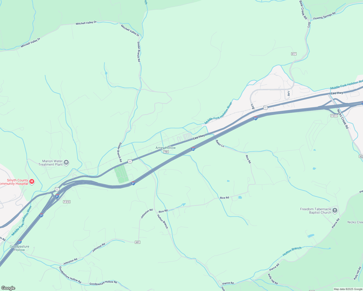 map of restaurants, bars, coffee shops, grocery stores, and more near 4668 Lee Highway in Marion
