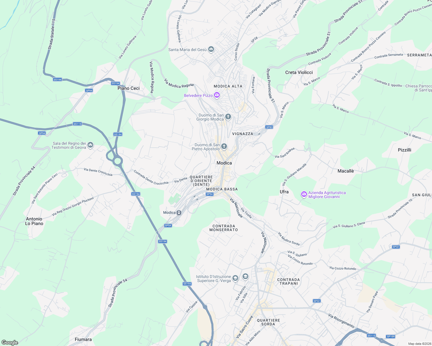 map of restaurants, bars, coffee shops, grocery stores, and more near 121 Via Monsignor Giovanni Blanco in Modica