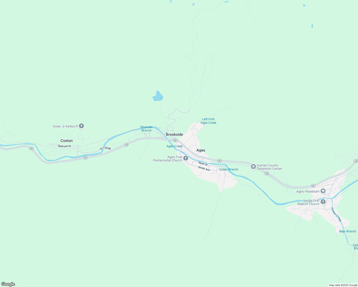 map of restaurants, bars, coffee shops, grocery stores, and more near 4949 Kentucky 38 in Ages