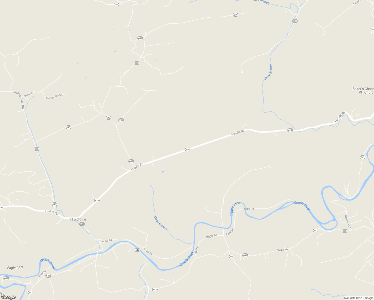 map of restaurants, bars, coffee shops, grocery stores, and more near Huddle Road in Wytheville