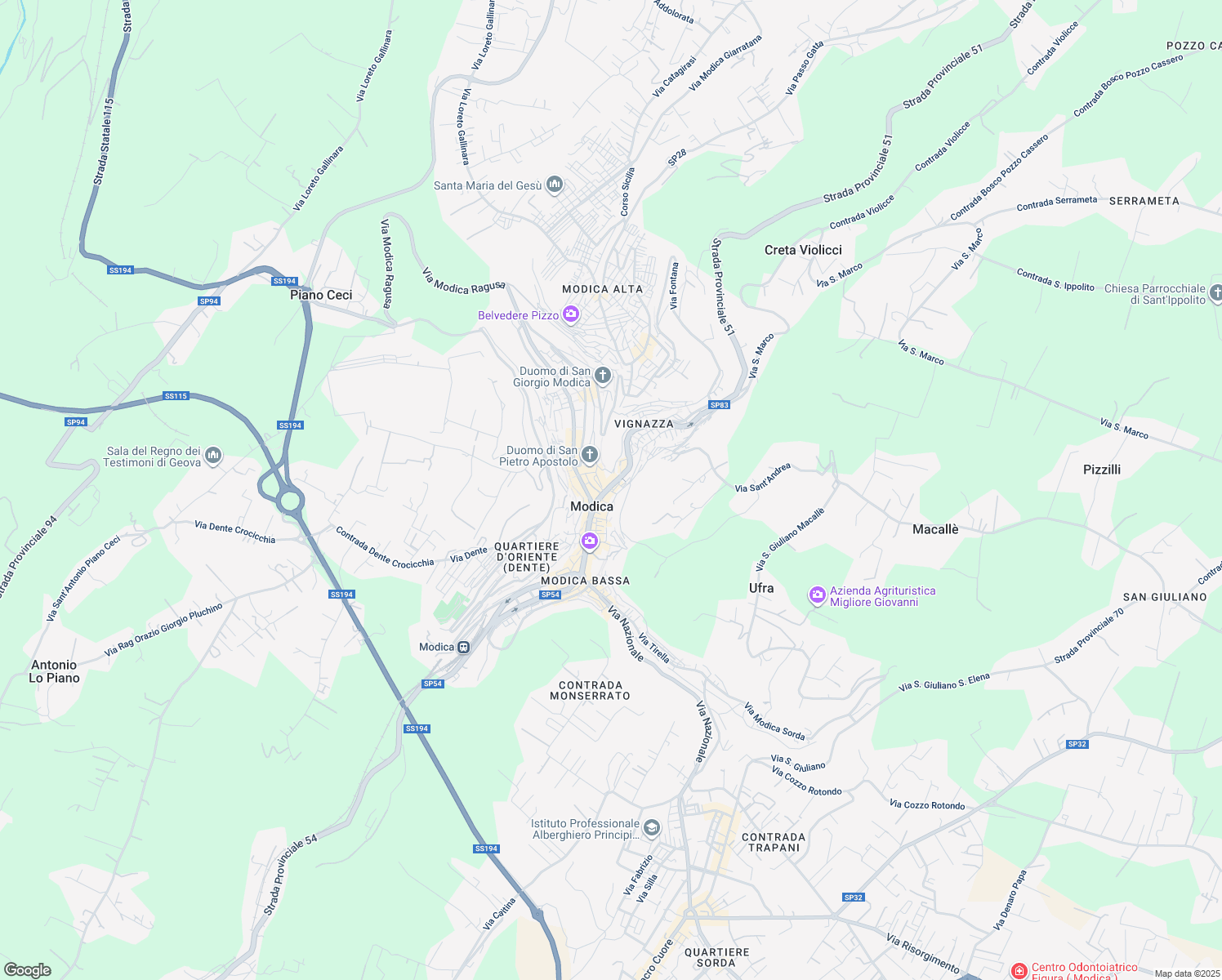 map of restaurants, bars, coffee shops, grocery stores, and more near in Modica