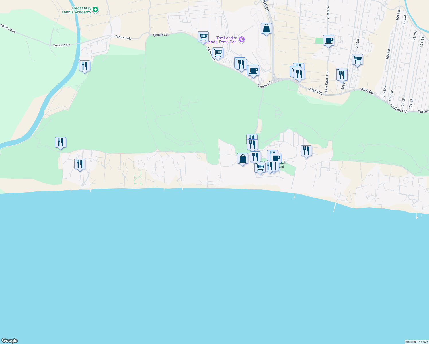 map of restaurants, bars, coffee shops, grocery stores, and more near 8 3. Sokak in Konyaaltı