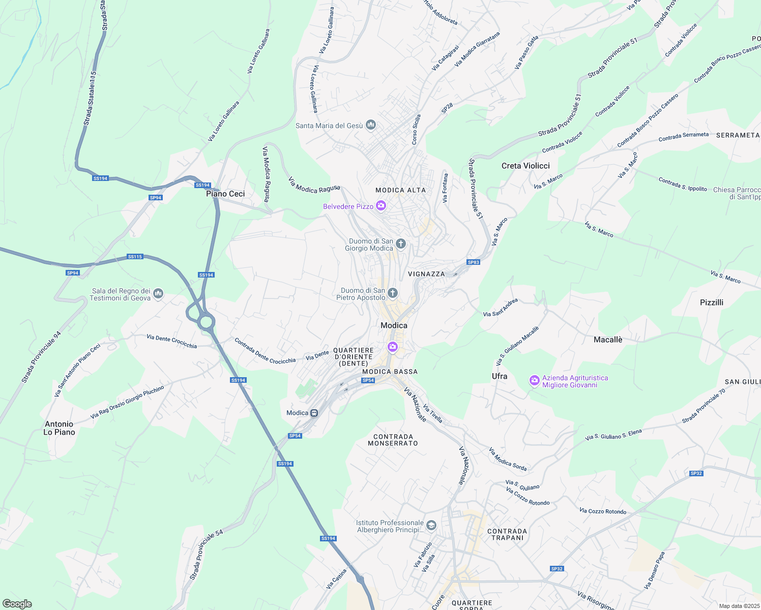 map of restaurants, bars, coffee shops, grocery stores, and more near 175 Corso Umberto I in Modica
