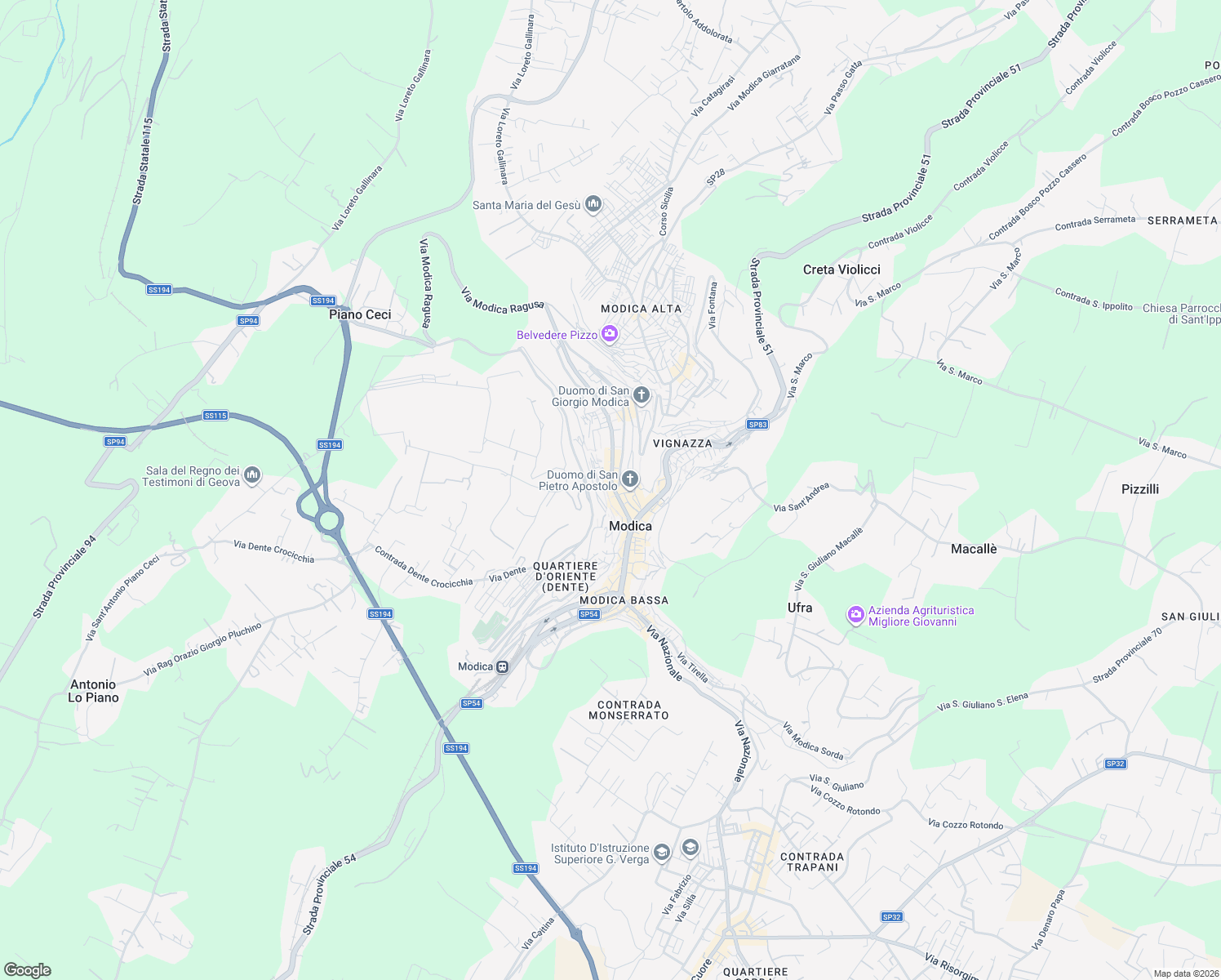 map of restaurants, bars, coffee shops, grocery stores, and more near 175 Corso Umberto I in Modica