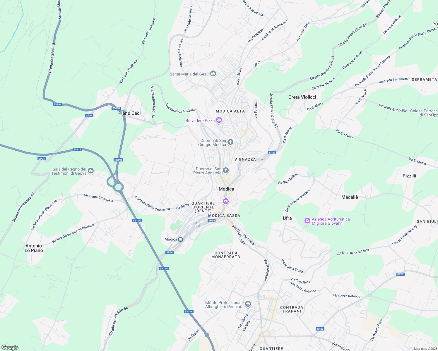 map of restaurants, bars, coffee shops, grocery stores, and more near 175 Corso Umberto I in Modica