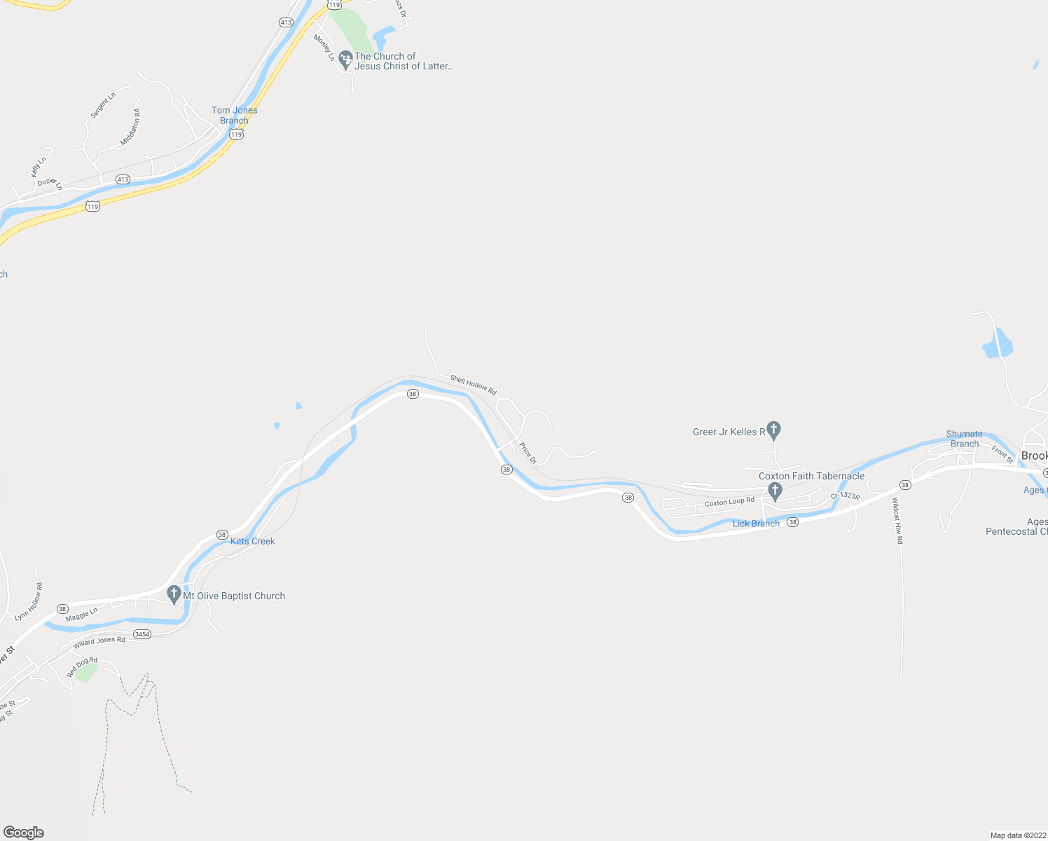 map of restaurants, bars, coffee shops, grocery stores, and more near Cr-1322A in Harlan