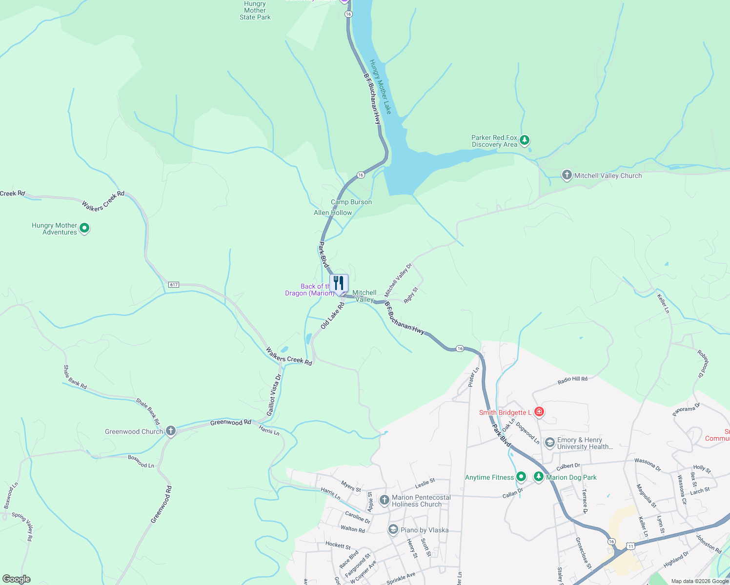 map of restaurants, bars, coffee shops, grocery stores, and more near 1859 Park Boulevard in Marion