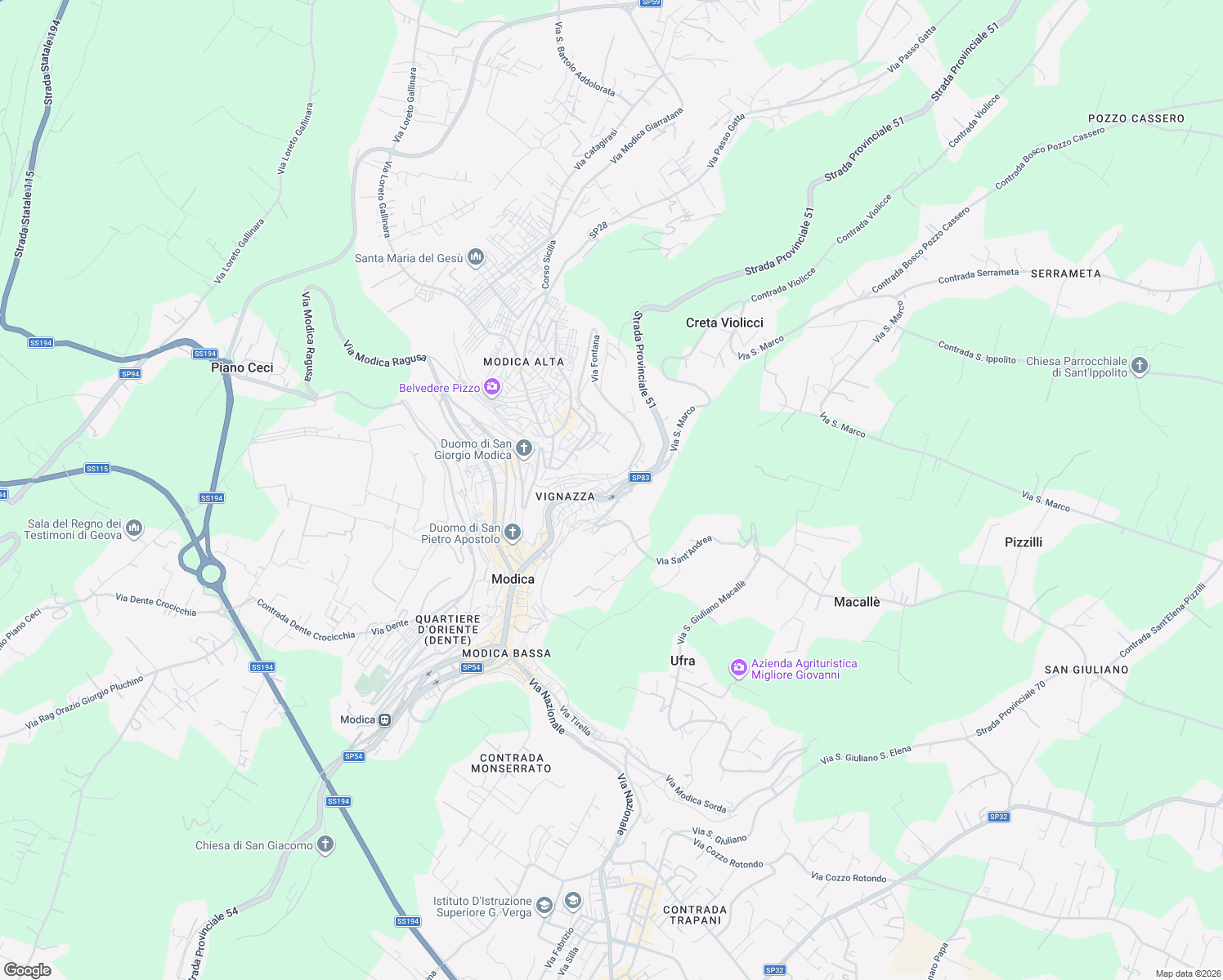 map of restaurants, bars, coffee shops, grocery stores, and more near 28 Via Gerratana in Modica