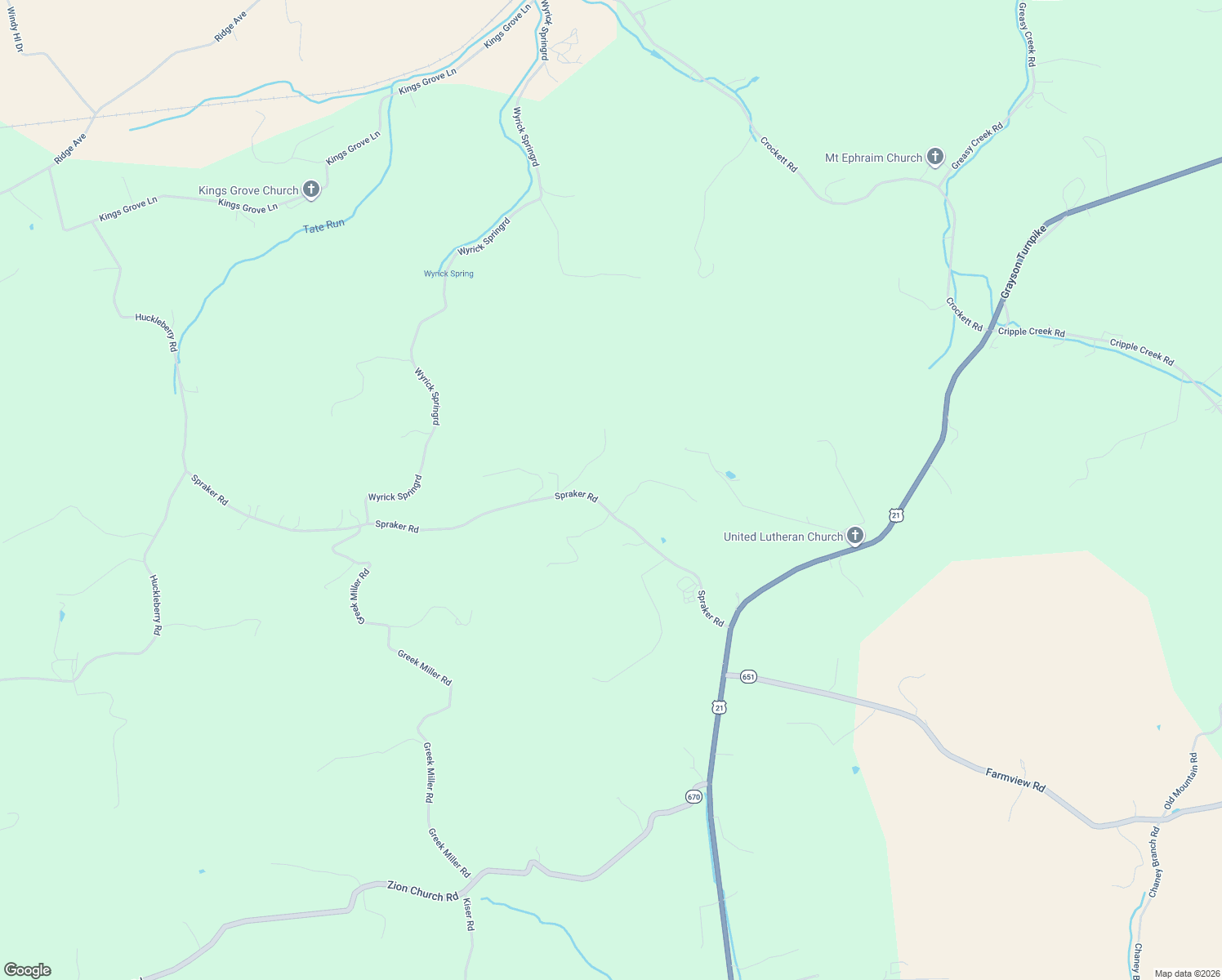 map of restaurants, bars, coffee shops, grocery stores, and more near Spraker Road in Crockett