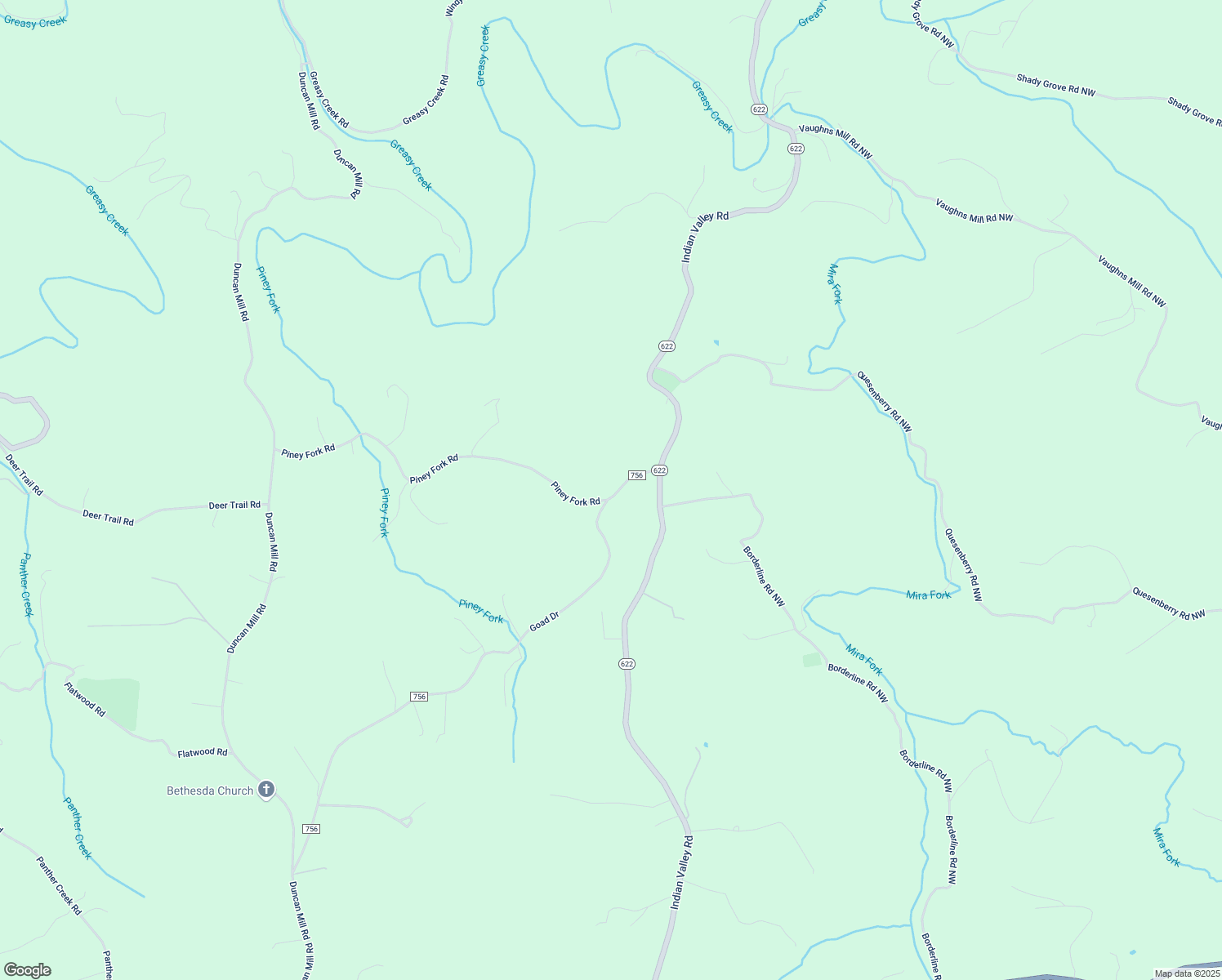 map of restaurants, bars, coffee shops, grocery stores, and more near 1625 State Road 756 in Dugspur