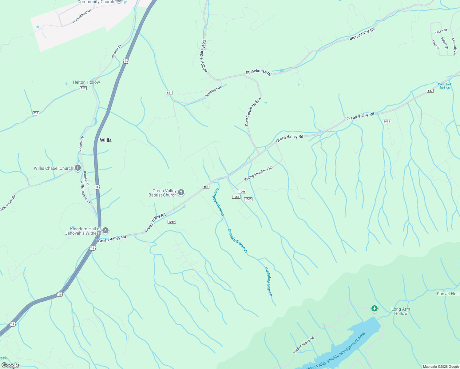 map of restaurants, bars, coffee shops, grocery stores, and more near County Road 1065 in Lebanon