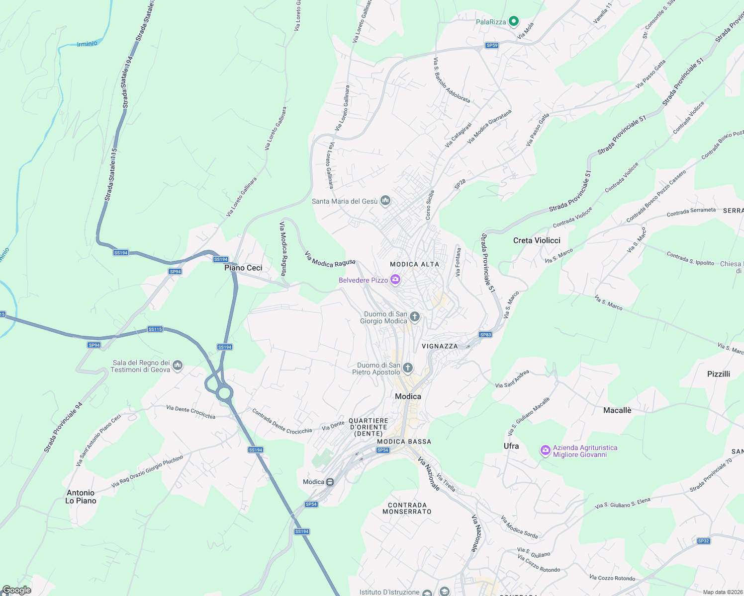 map of restaurants, bars, coffee shops, grocery stores, and more near 41 Piazzale Falcone e Borsellino in Modica