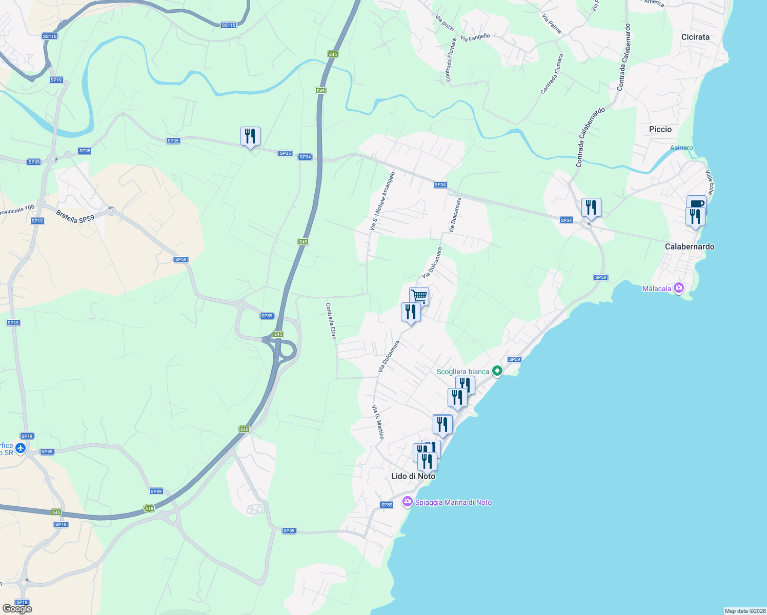 map of restaurants, bars, coffee shops, grocery stores, and more near in Free municipal consortium of Syracuse