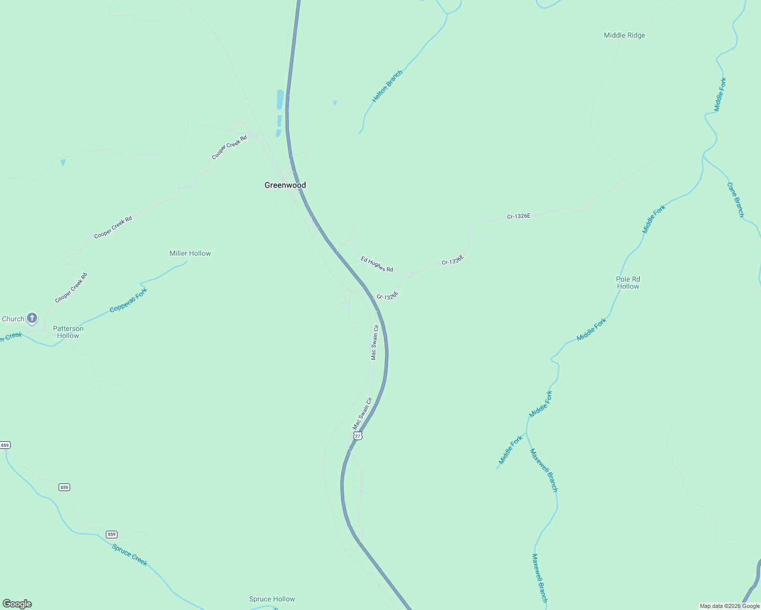map of restaurants, bars, coffee shops, grocery stores, and more near Cr-1326E in Parkers Lake