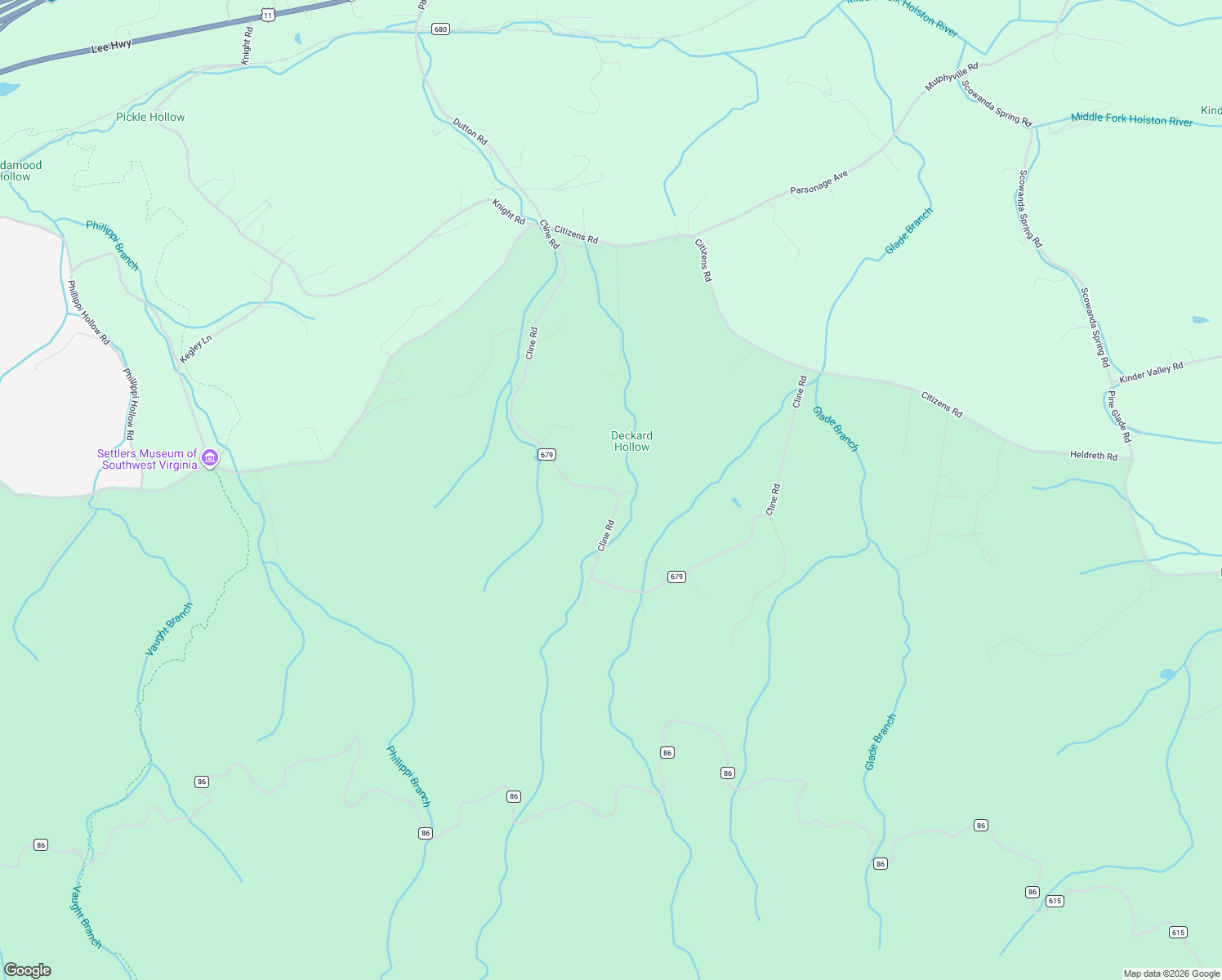 map of restaurants, bars, coffee shops, grocery stores, and more near Cline Road in Rural Retreat