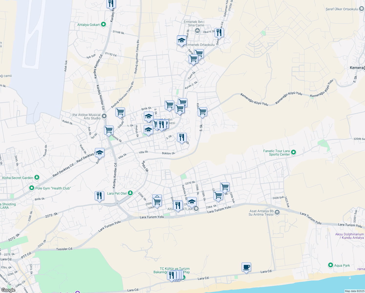 map of restaurants, bars, coffee shops, grocery stores, and more near 7. Sokak in Muratpaşa