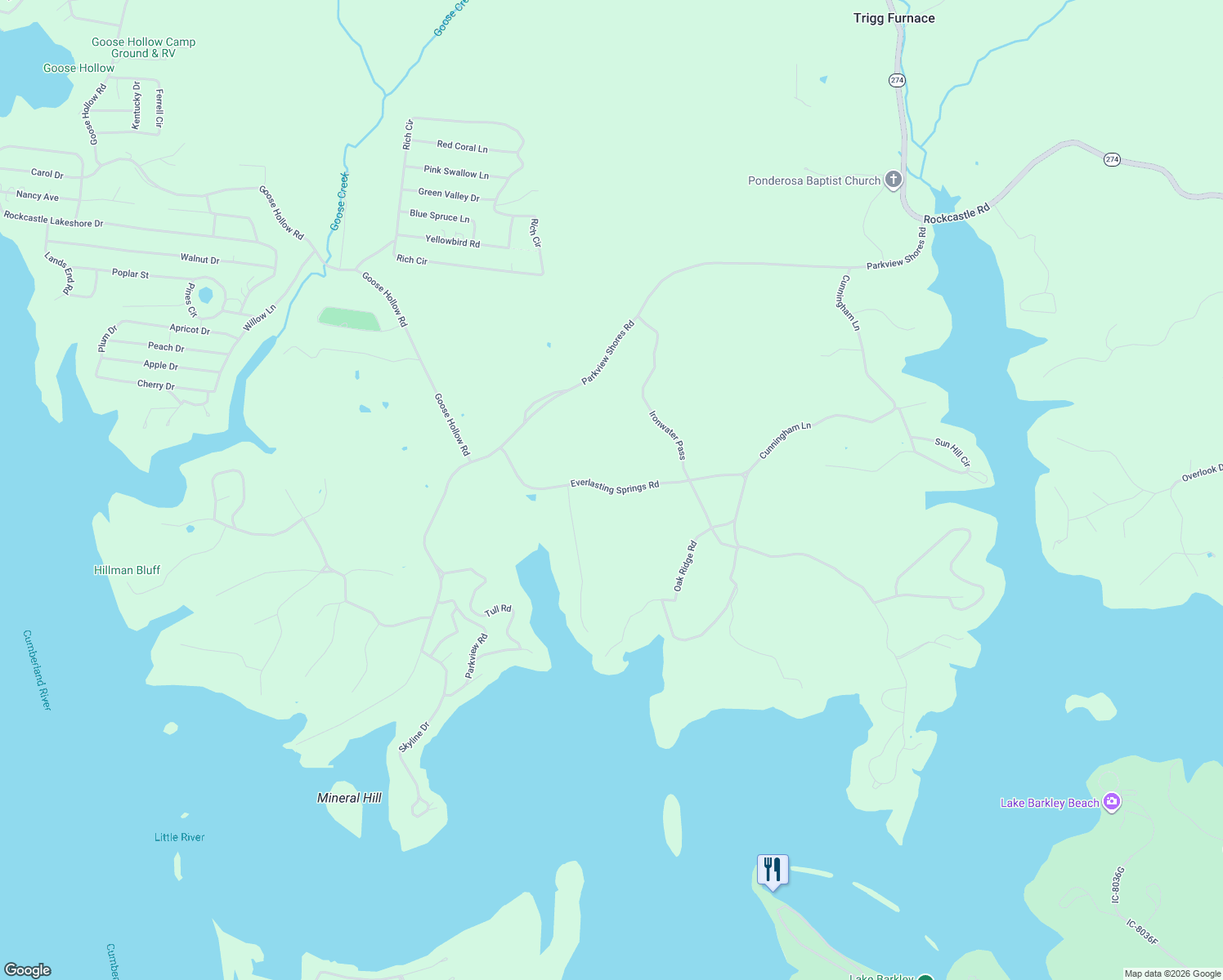 map of restaurants, bars, coffee shops, grocery stores, and more near in Trigg Furnace