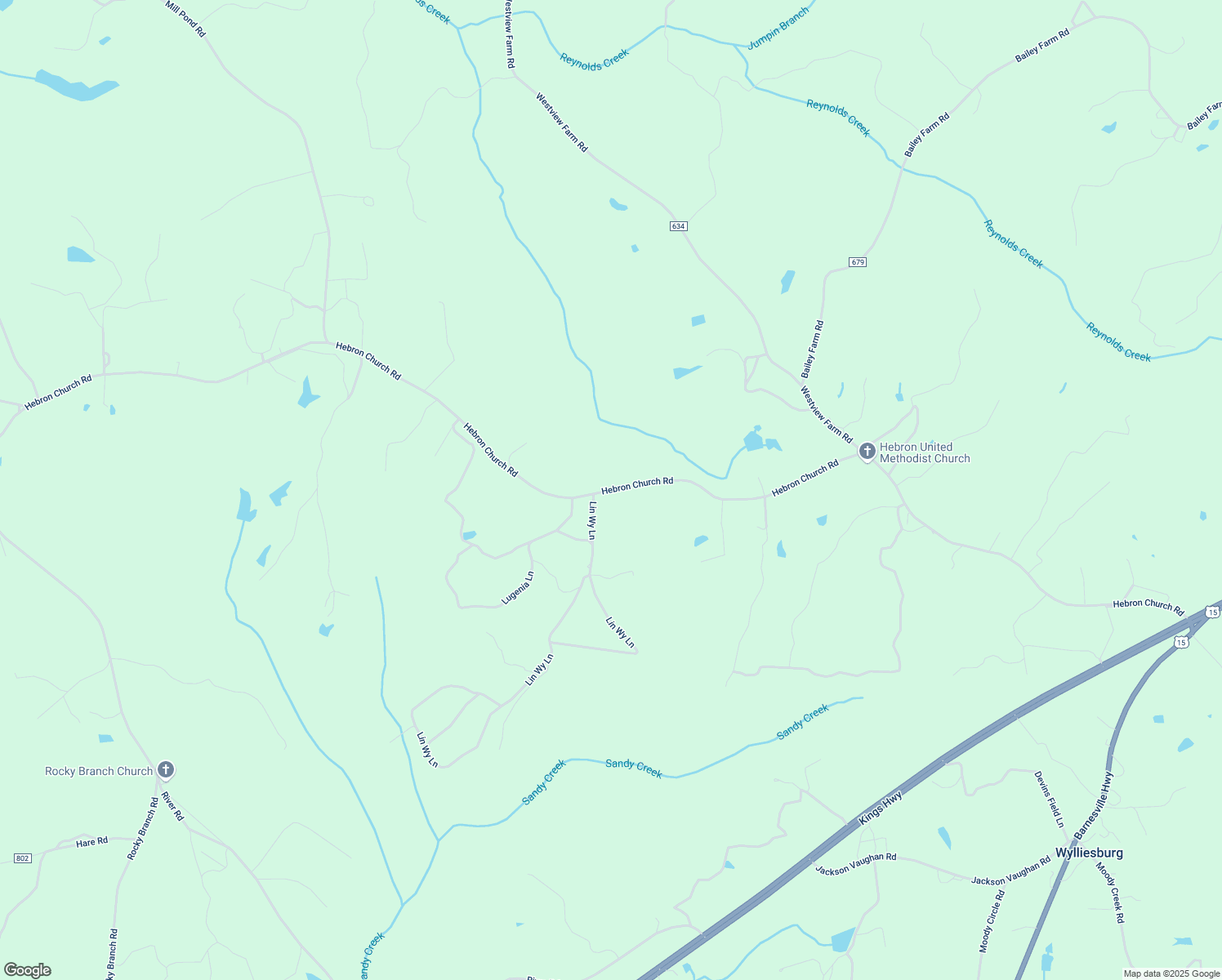 map of restaurants, bars, coffee shops, grocery stores, and more near Hebron Church Road in Saxe