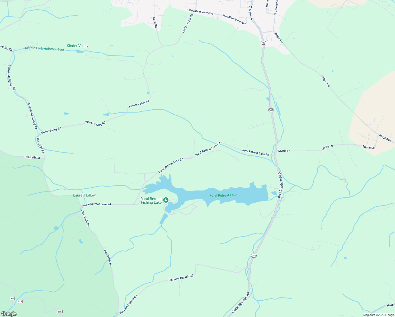 map of restaurants, bars, coffee shops, grocery stores, and more near 493 Rural Retreat Lake Road in Rural Retreat