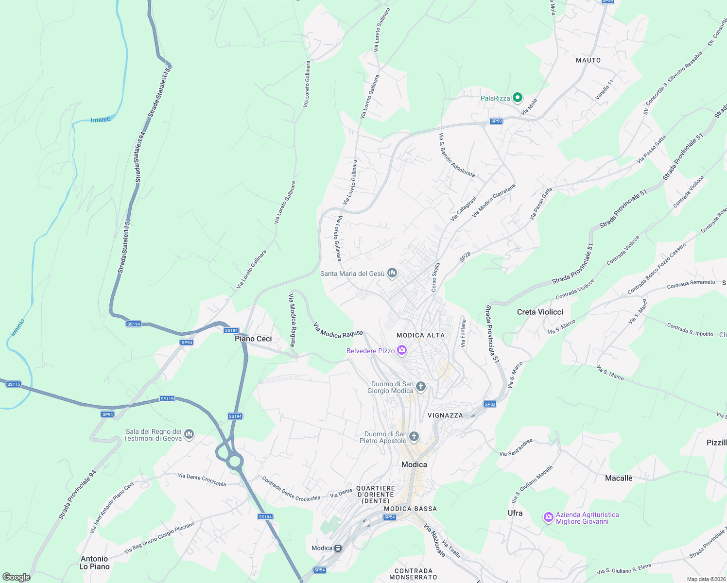 map of restaurants, bars, coffee shops, grocery stores, and more near 81 Traversa III Destra Loreto in Modica