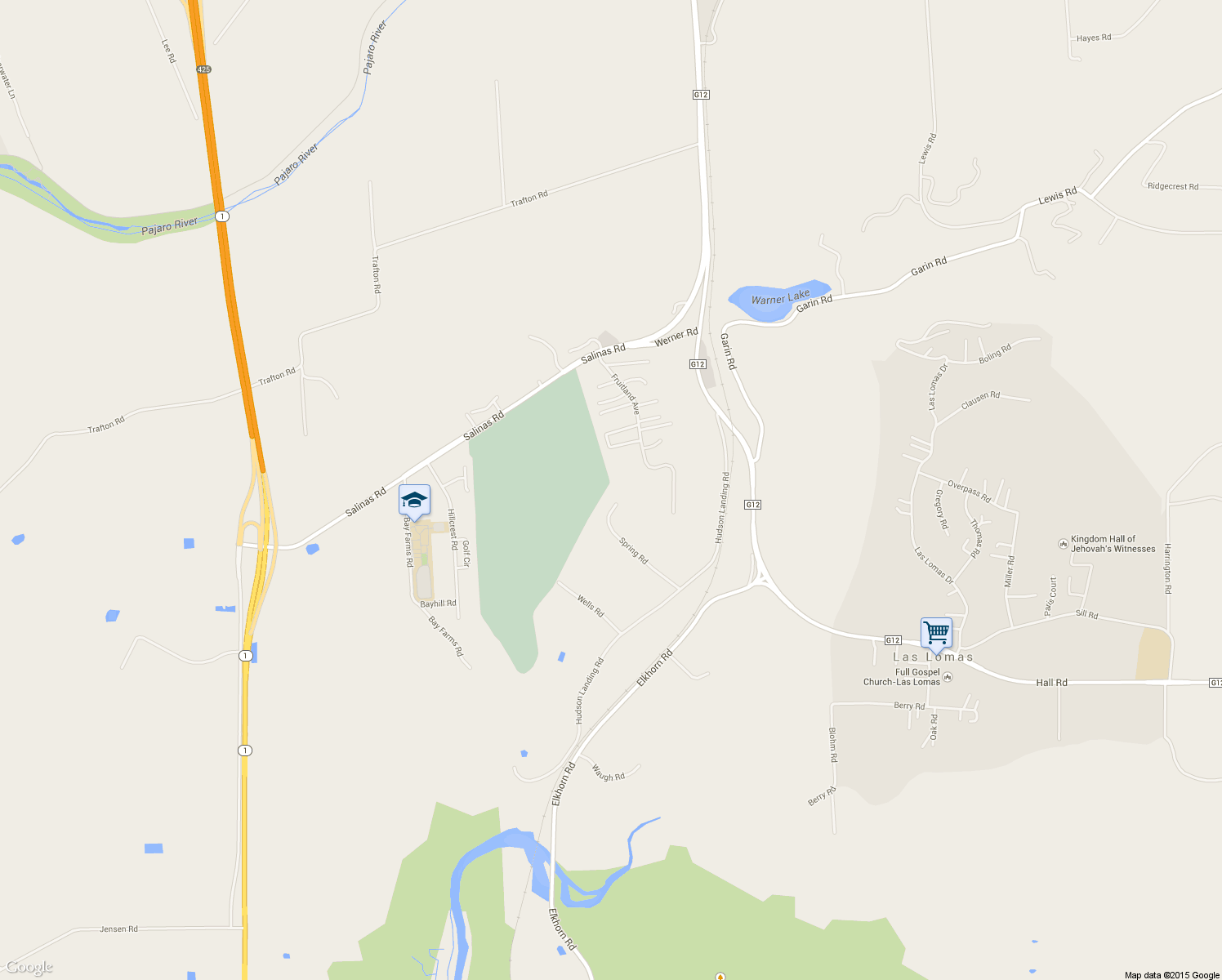 map of restaurants, bars, coffee shops, grocery stores, and more near 97 Spring Road in Monterey County