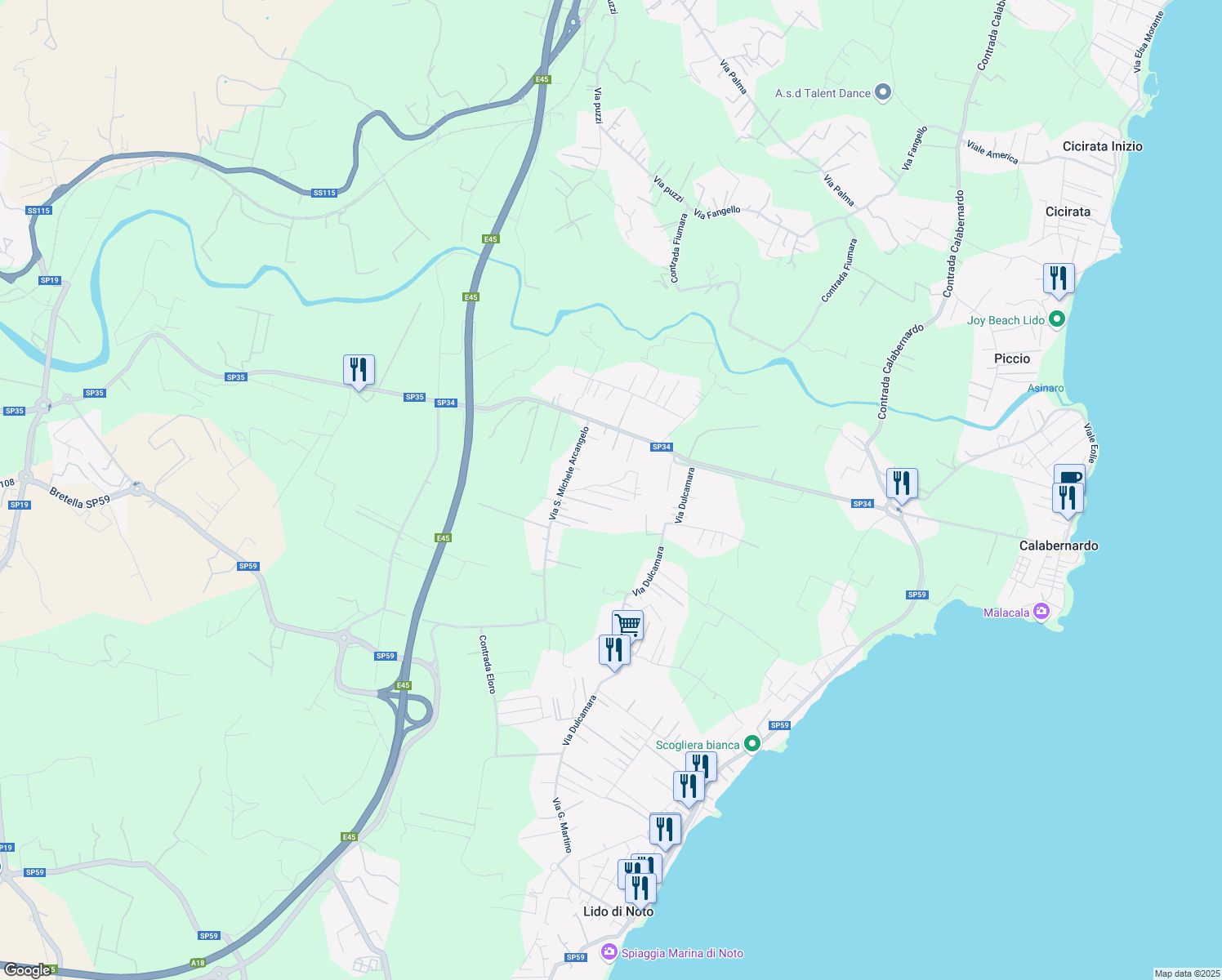 map of restaurants, bars, coffee shops, grocery stores, and more near in Free municipal consortium of Syracuse