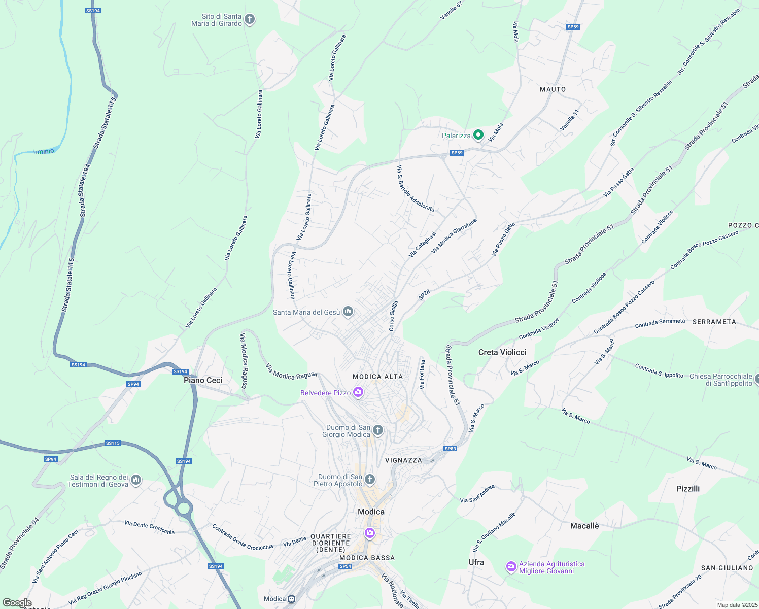 map of restaurants, bars, coffee shops, grocery stores, and more near 7 Via Musco Angelo in Modica
