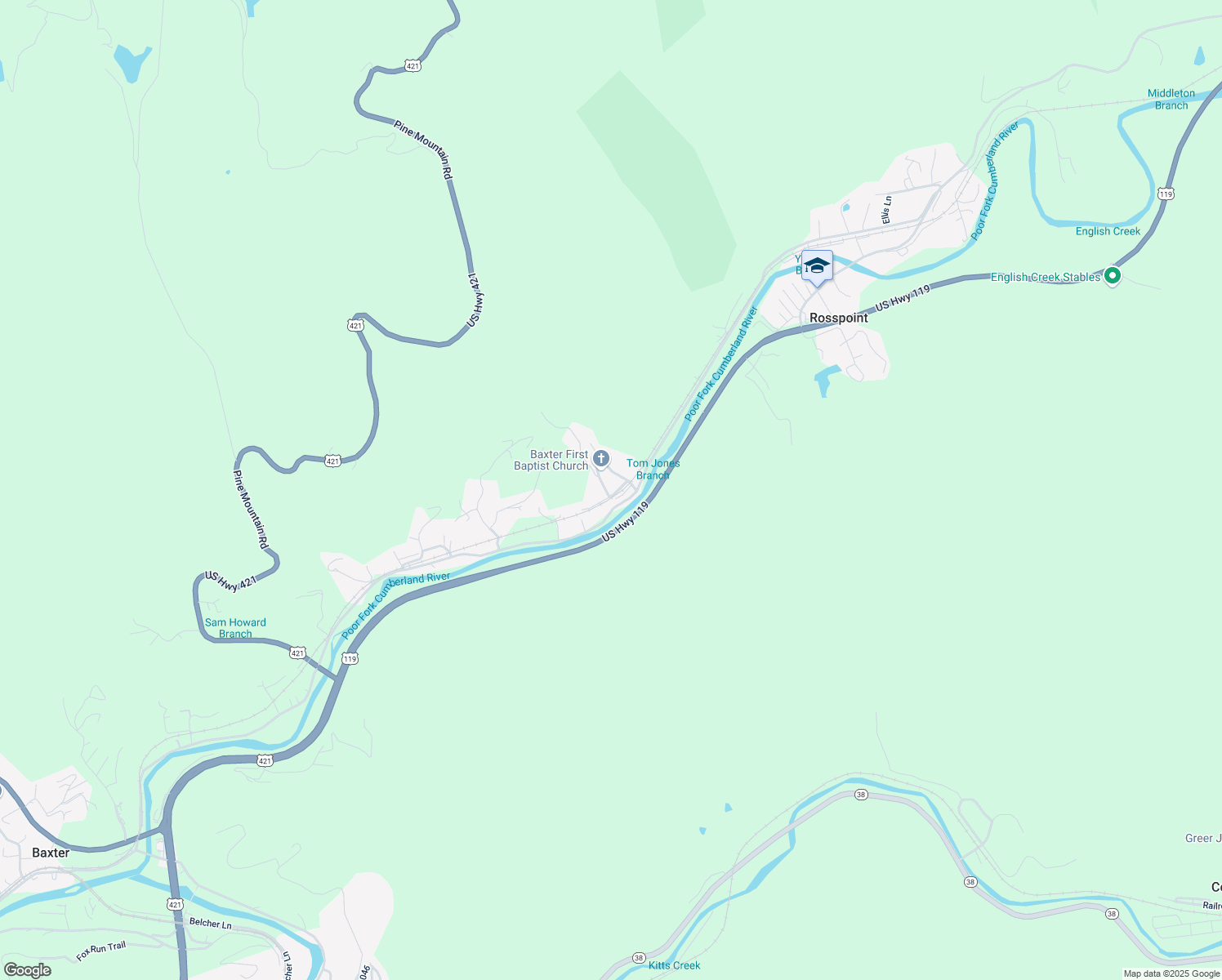 map of restaurants, bars, coffee shops, grocery stores, and more near 1945 State Highway 413 in Baxter