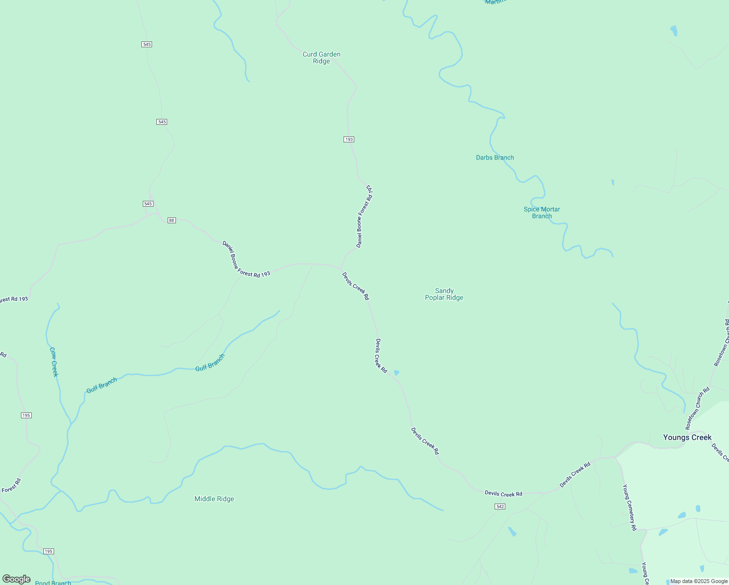 map of restaurants, bars, coffee shops, grocery stores, and more near Devils Creek Road in Whitley County