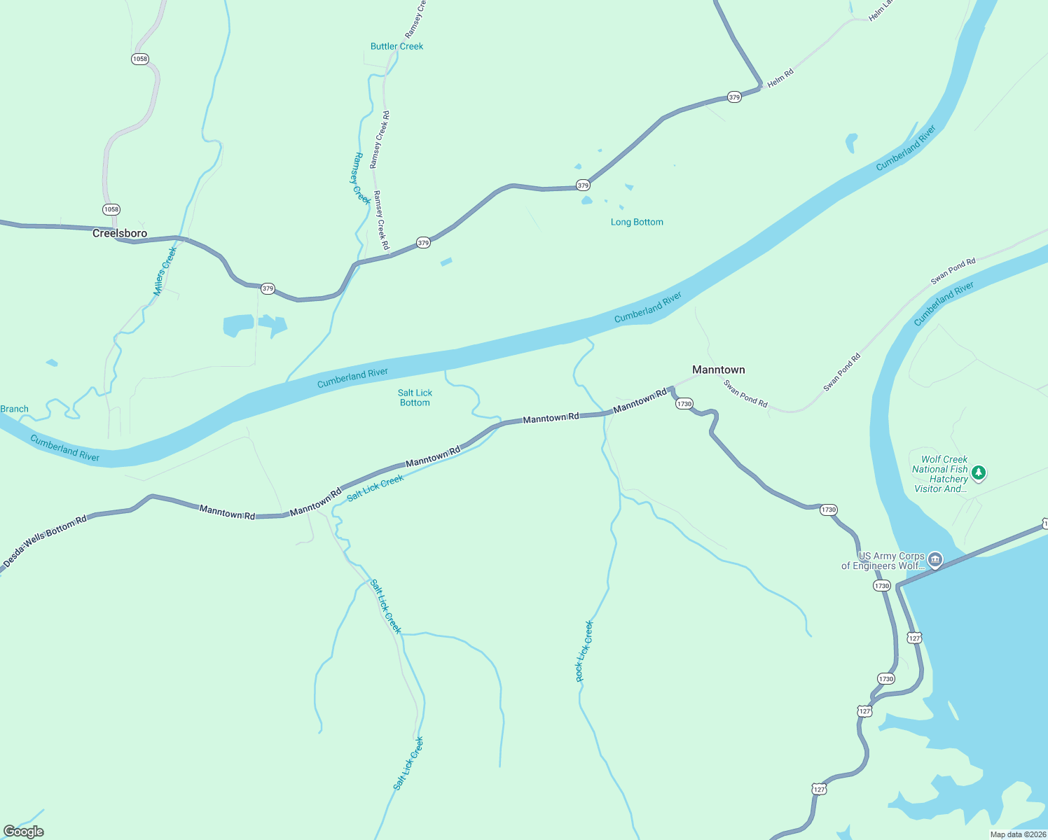 map of restaurants, bars, coffee shops, grocery stores, and more near Manntown Road in Creelsboro
