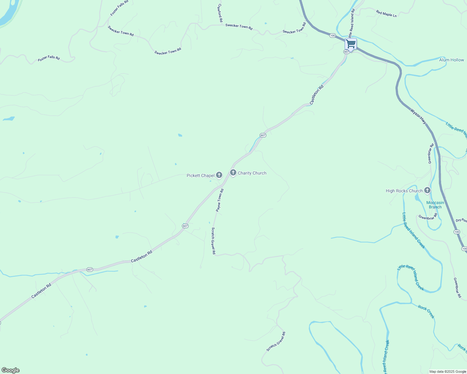 map of restaurants, bars, coffee shops, grocery stores, and more near 2067 Castleton Road in Max Meadows