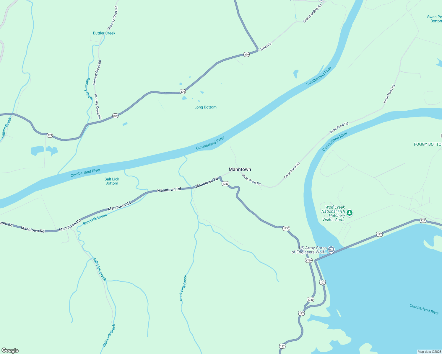 map of restaurants, bars, coffee shops, grocery stores, and more near Manntown Road in Jamestown