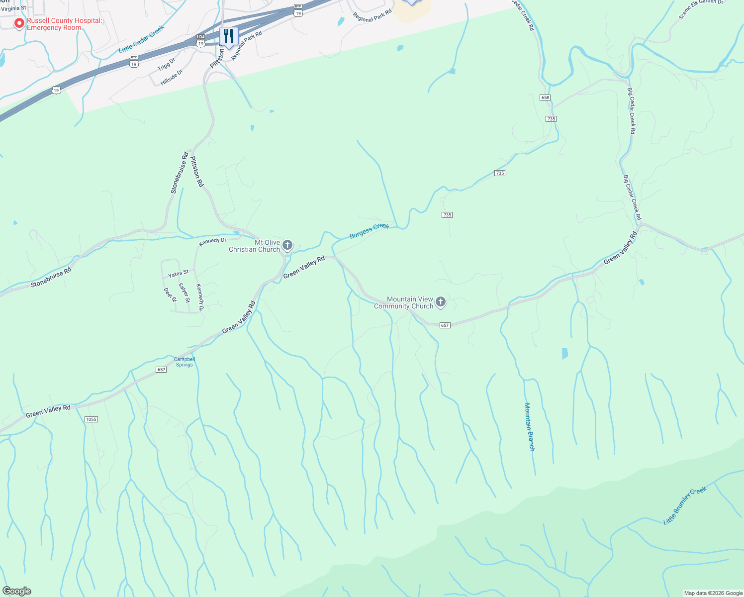 map of restaurants, bars, coffee shops, grocery stores, and more near Green Valley Road in Lebanon
