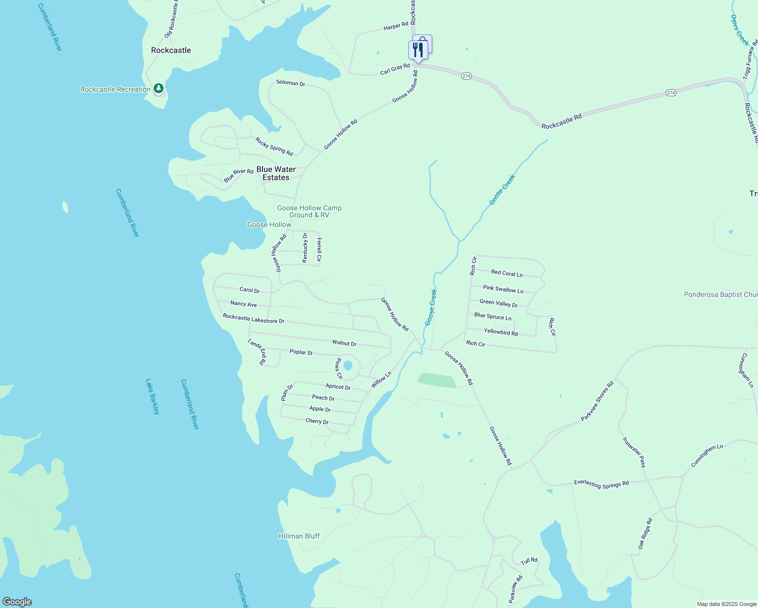 map of restaurants, bars, coffee shops, grocery stores, and more near 1658-1750 Goose Hollow Road in Cadiz